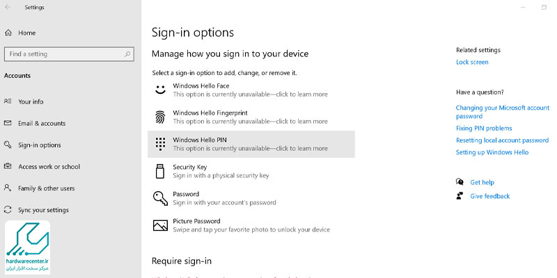 استفاده از PIN برای رمزگذاری روی لپ تاپ اچ پی(windows-hello)